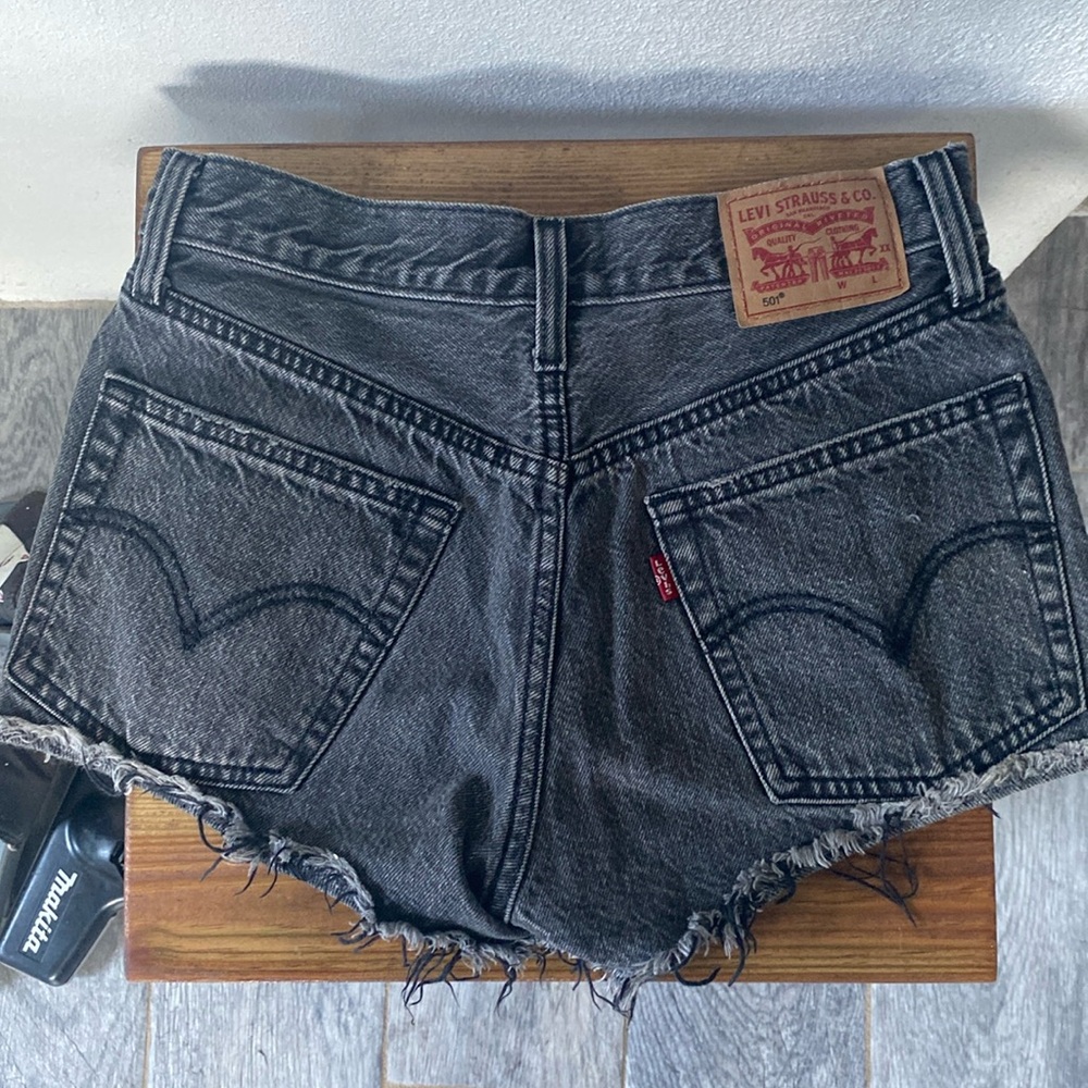 Levi’s vintage style black jean wedge cutoff shorts